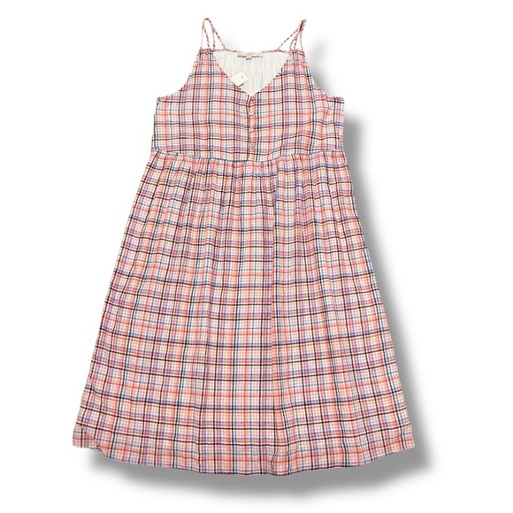 NWT LOFT Plaid Multicolored Strappy Button Midi Dress - Size 10 - Picture 2 of 7